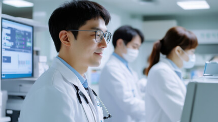 Fototapeta premium Efficient medical team in South Korea, conducting high-tech diagnostic tests.