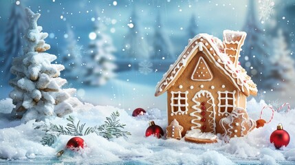 Christmas Gingerbread House Decorated with Icing and Candy for Festive Holiday Celebrations