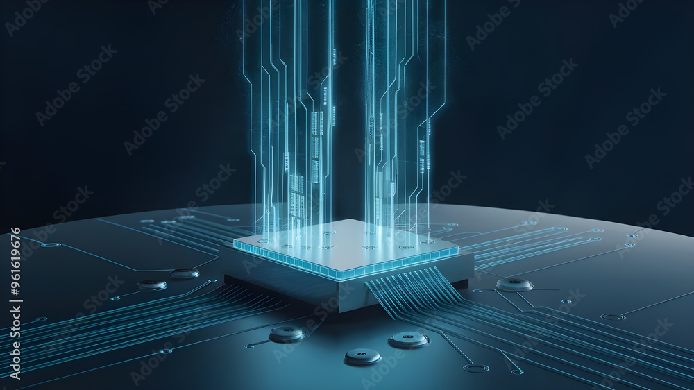 Poster futuristic circuit board with central processor. a captivating image of a complex circuit board, sho