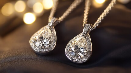 Elegant diamond necklace with a sparkling teardrop pendant, showcasing luxury and sophistication against a soft background.