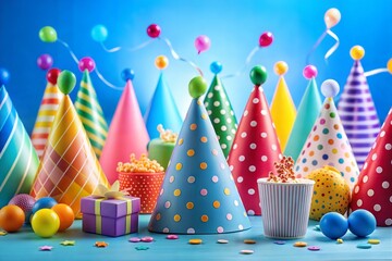 Colorful birthday party hats and decorations celebration joy fun