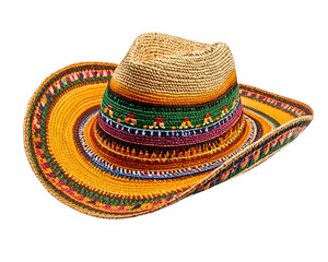 Traditional Sombrero Hat with Vibrant Patterns, Isolated on a Transparent PNG Background   