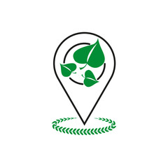 Eco location icon. Green leaves symbol. Environmental pointer graphic. Vector nature concept.