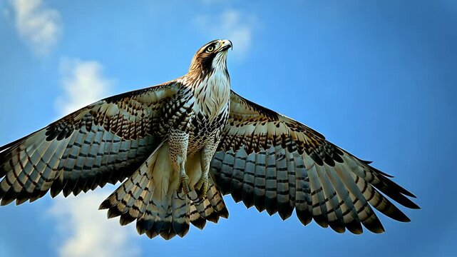 Soaring hawk against a bright blue sky, wildlife photography concept