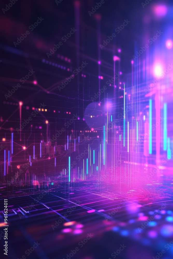 Poster vibrant digital abstract background with glowing data lines and futuristic patterns in neon colors