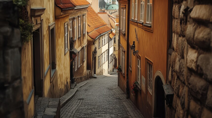 Obraz premium Historical alleyway in the old town of Prague, Czech Republic, with medieval architecture.