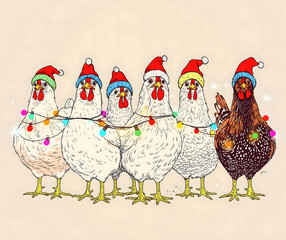 Chickens in Santa Hats
