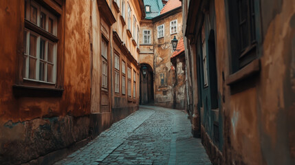 Obraz premium Historical alleyway in the old town of Prague, Czech Republic, with medieval architecture.