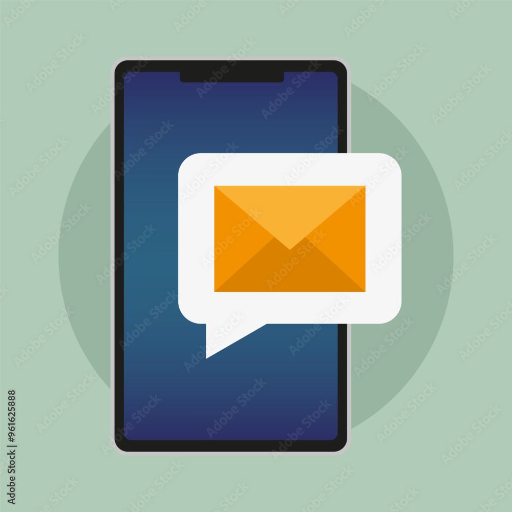 Poster mobile message icon. envelope on screen. digital communication symbol. flat modern vector