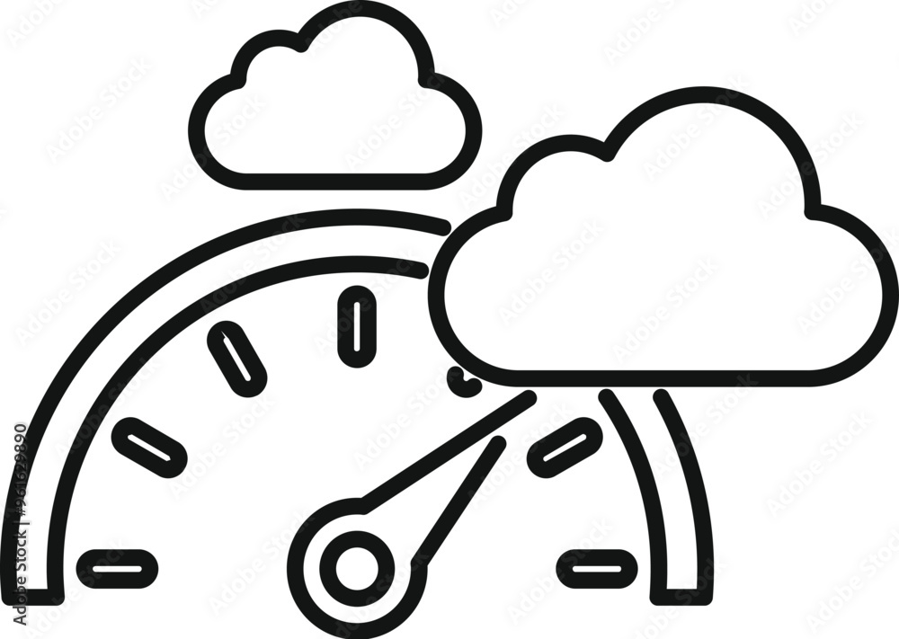 Poster simple speedometer with clouds coming out of it, representing the performance of cloud computing