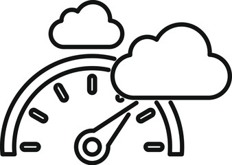 Simple speedometer with clouds coming out of it, representing the performance of cloud computing
