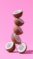 Obraz premium A stack of coconut fruit balancing vertical with isolated background