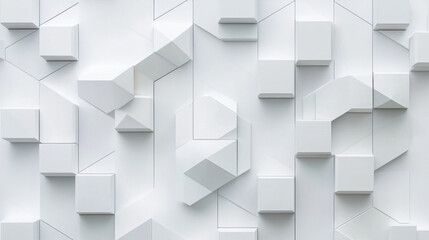 Fototapeta premium A modern white geometric wall design featuring varying shapes and depth, perfect for minimalist and contemporary decor concepts.