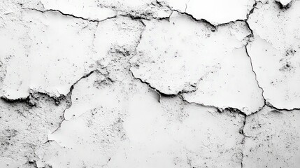 Obraz premium Cracked white wall with textured surface, creating a raw and rustic aesthetic. The cracks form abstract patterns, giving a sense of decay and weathered beauty.