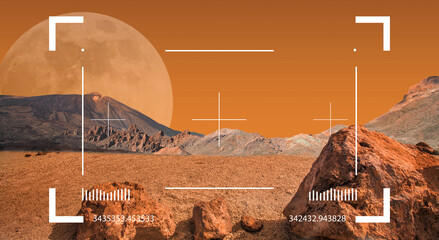 Martian planet landscape with mountain, sky and empty desert