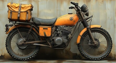 Vintage Yellow Motorcycle with Sidecar, Rustic Aesthetic