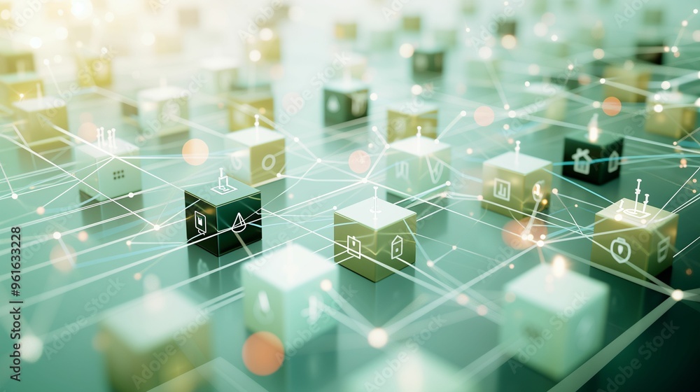 Poster abstract digital cubes representing data and networking concepts in a modern technology environment