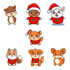 Obraz premium Cartoon animals in New Year's red costumes, no background, transparent background