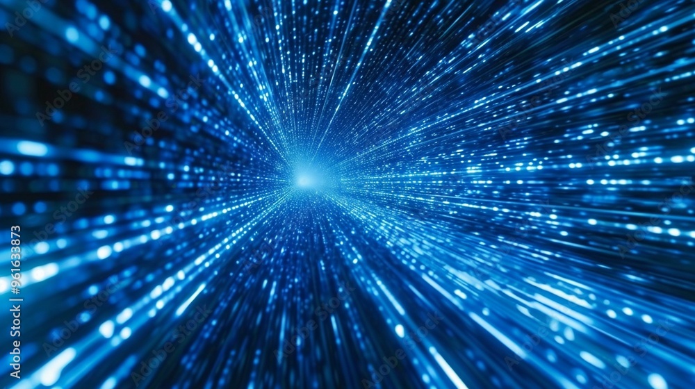 Poster dynamic blue light streaks create a sense of movement and speed in a futuristic digital environment