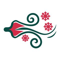 Obraz premium Stylized winter decoration with swirling patterns and snowflakes in red and green colors 