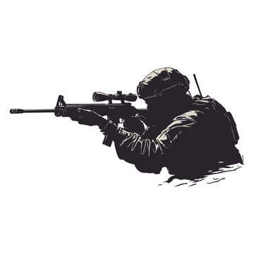 recommend clip art: a soldier aiming as  a sniper with a transparent background