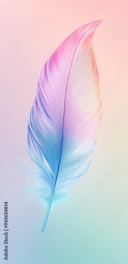 Aufkleber delicate pastel-colored feather with soft gradients on a gradient background symbolizing lightness a