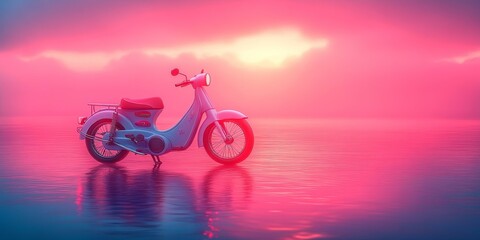 Obraz premium Dreamy Sunset with a Vintage Scooter on the Beach