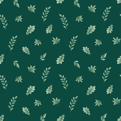 seamless pattern with leaves on a green background