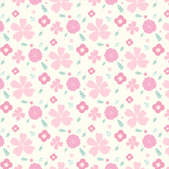 Seamless floral pattern with simple flowers and leaves. Cute pattern in small flowers. Vector Illustration