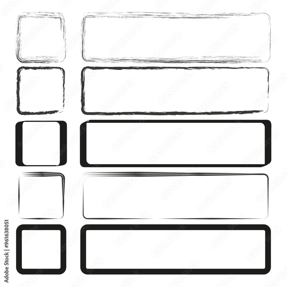 Poster grunge frame collection. rectangular and square shapes. hand drawn black outlines. abstract vector d