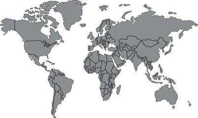 gray color world map with white background