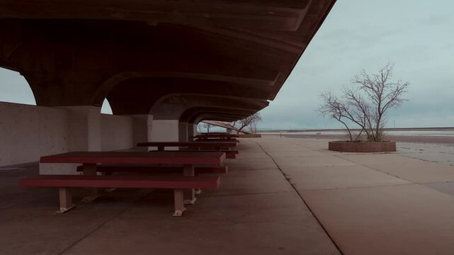 Liminal space, empty resting area by the road.