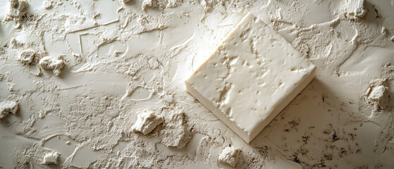 Obraz premium Close-up of soft white substance spread on a surface, highlighting texture and color for culinary or artistic use.