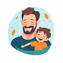 Father and son enjoy a joyful moment together in a playful embrace