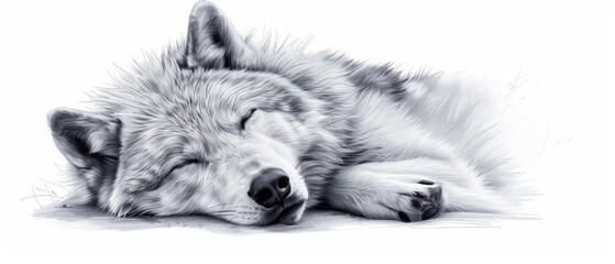  A sleeping wolf with closed eyes rests his head on the paw of another wolf, both in slumber