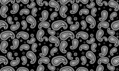 Paisley floral black white pattern.Traditional seamless persia boteh,buta,zoroastrianism.Bohemian,hippie vector abstract style.Designs for print,fabric,clothing,wrap,scarf,bandana,pillows,decoration.