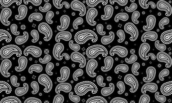 Paisley floral black white pattern.Traditional seamless persia boteh,buta,zoroastrianism.Bohemian,hippie vector abstract style.Designs for print,fabric,clothing,wrap,scarf,bandana,pillows,decoration.