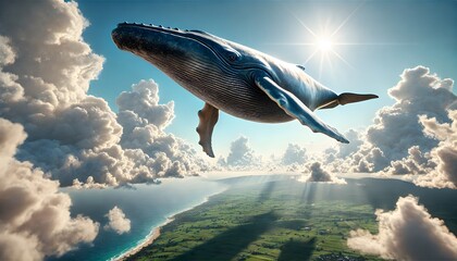 a whale flying over the sky during the day