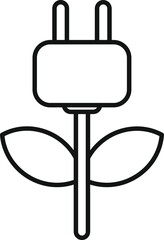 Minimalist line art icon of an electric plug growing from a plant stem, representing renewable energy and sustainability