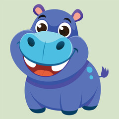 A cute little blue hippo smiles brightly and cheerfully, showing two teeth.vector illustrator.