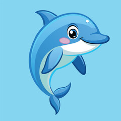 Very cute, cheerful little dolphin smiles brightly on a light blue background.vector illustrator.