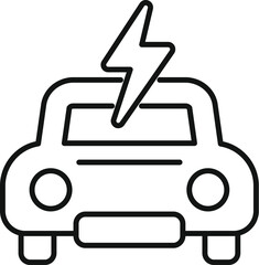 Line art vector icon of a car charging with a lightning bolt above it, representing electric vehicles and sustainable transportation