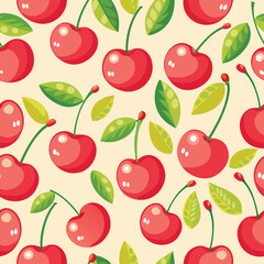 Sweet cherry berries texture. Cherry pattern for printing on fabric, paper, wallpaper.Cherry print, banner. Fruit berry background.Vector Illustrator
