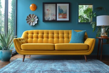 Modern Yellow Couch Decor, Cozy Living Room Inspiration, Contemporary Home Interiors