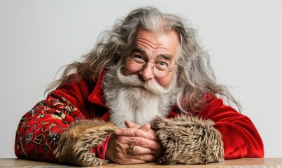 Obraz premium A photo of old man leaning over with his hands on the edge, white background, high resolution