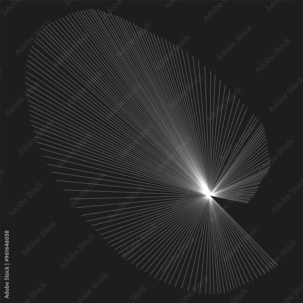 Poster radial abstract lines. geometric burst pattern. dynamic symmetry shape. vector black background.