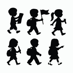 Obraz premium Vector silhouette of school kids back to school illustration template