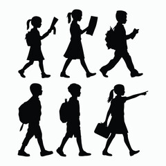Vector silhouette of school kids back to school illustration template
