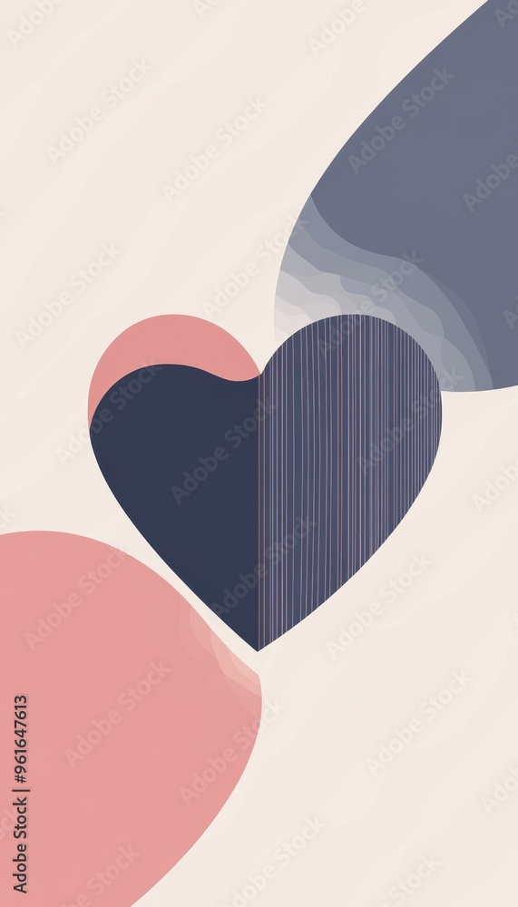 Poster abstract heart shape in minimalist design with soft pastel colors and modern patterns creating a har