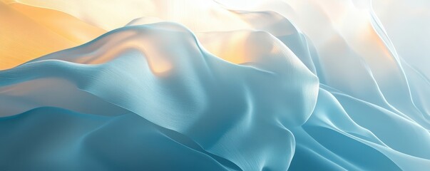 Obraz premium Soft and flowing fabric waves in pastel blue and peach hues, creating a serene and elegant abstract background with gentle textures.